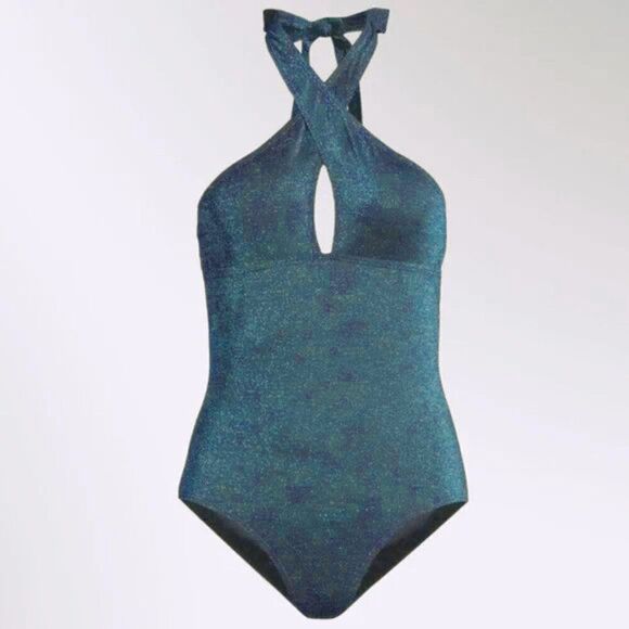 NEW JNY Jones New York Metallic Shimmer One-Piece Swimsuit Bodysuit - Picture 1 of 9